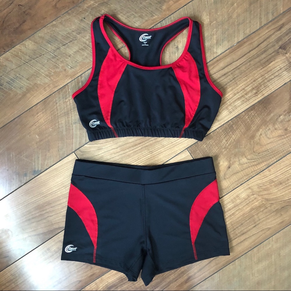 Chasse Black/Red Cheer Sport Bra & Shorts Set